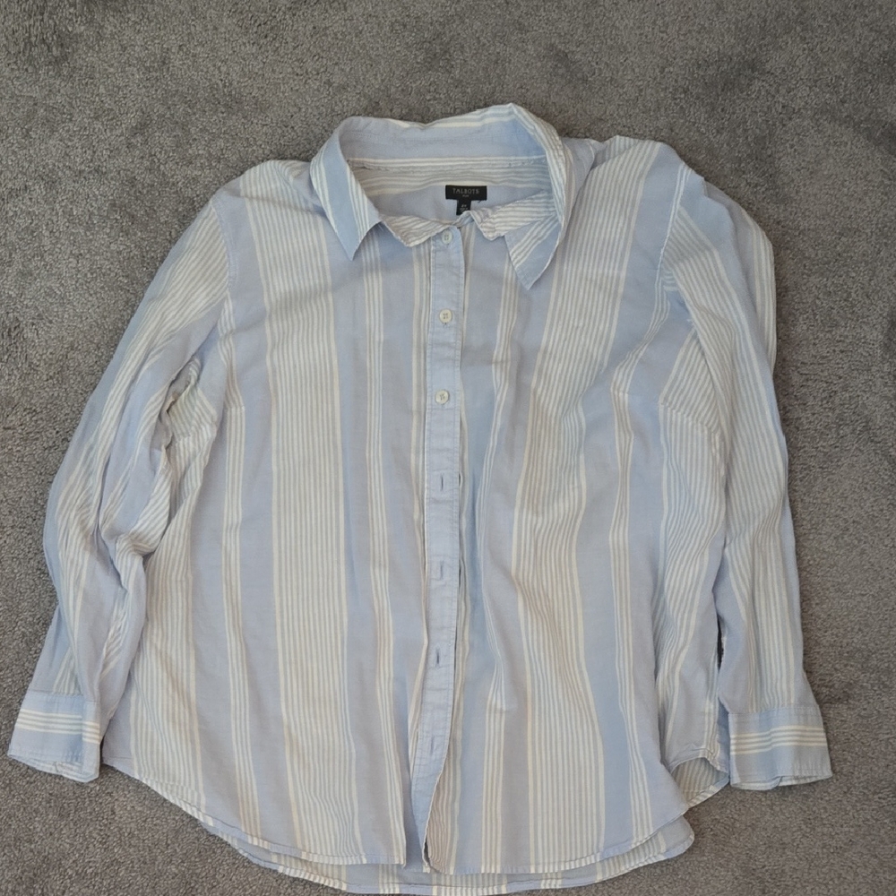 Talbots Light Blue and White Striped Button-Down Shirt, Size 2X